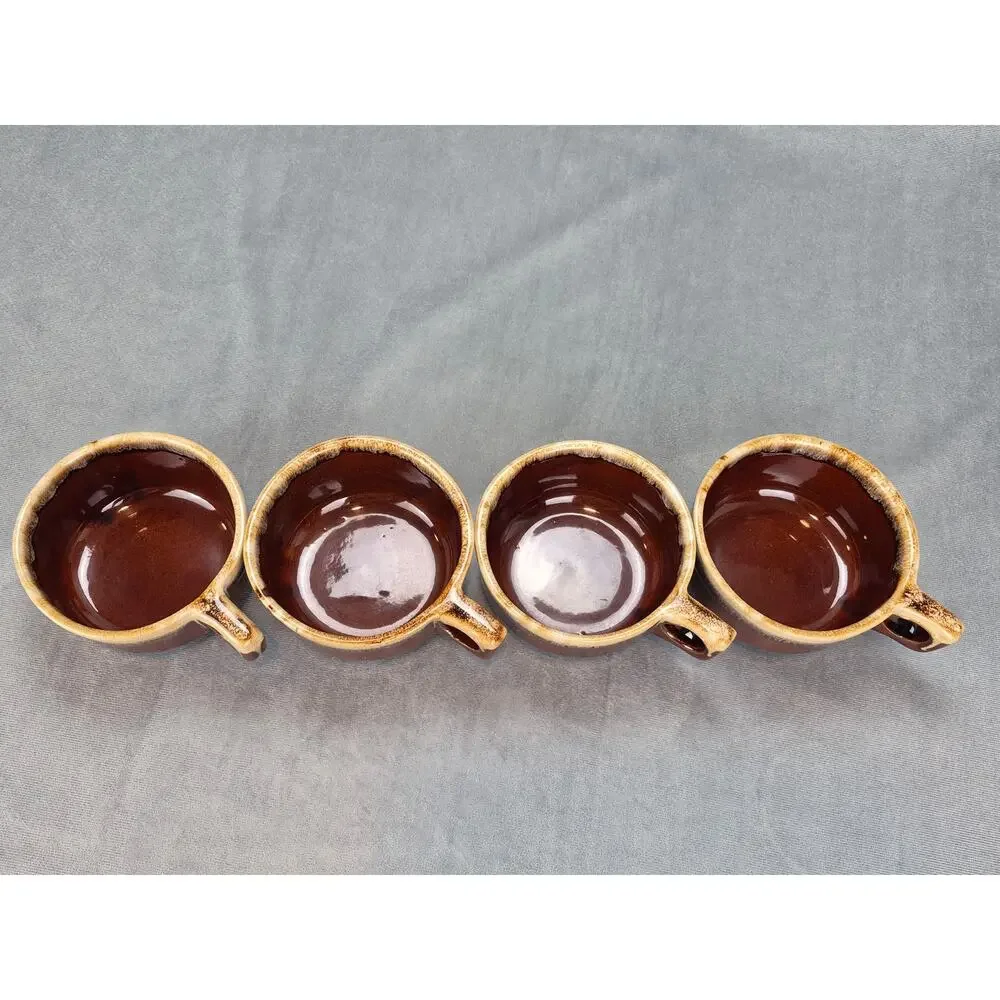 Monmouth Western Stoneware Brown Drip Pottery Soup Chili Bowl Mugs Set of 4 VTG